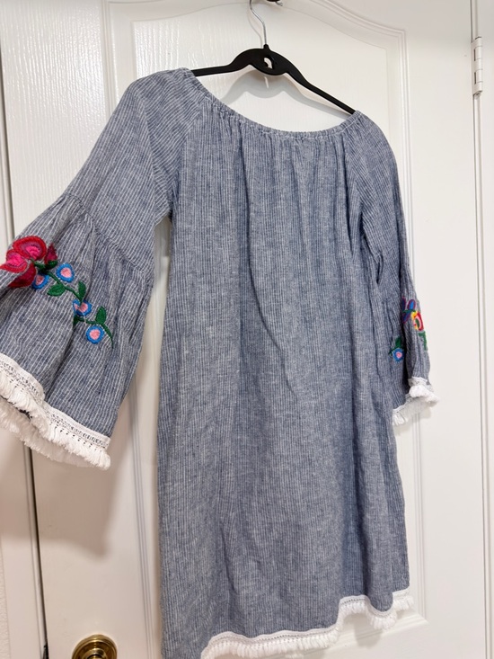 Dresses & Skirts - BeachLunchLounge Boho Embroidered Bell Sleeve Dress Blue Stripe Small NWOT